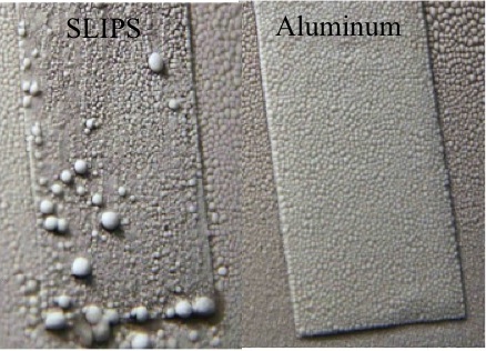 Fig. 4: Free-sliding droplets that do freeze remain isolated, rather than merging into a large ice coating.
