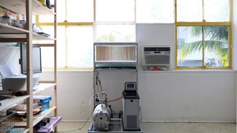 Prototype vacuum membrane dehumidification system installed in Miami field site.
